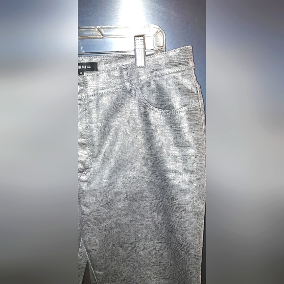 Lafayette 148 New York Silver Grey Metallic Shimmer Straight Leg Waxed Jean 10 - Picture 1 of 9